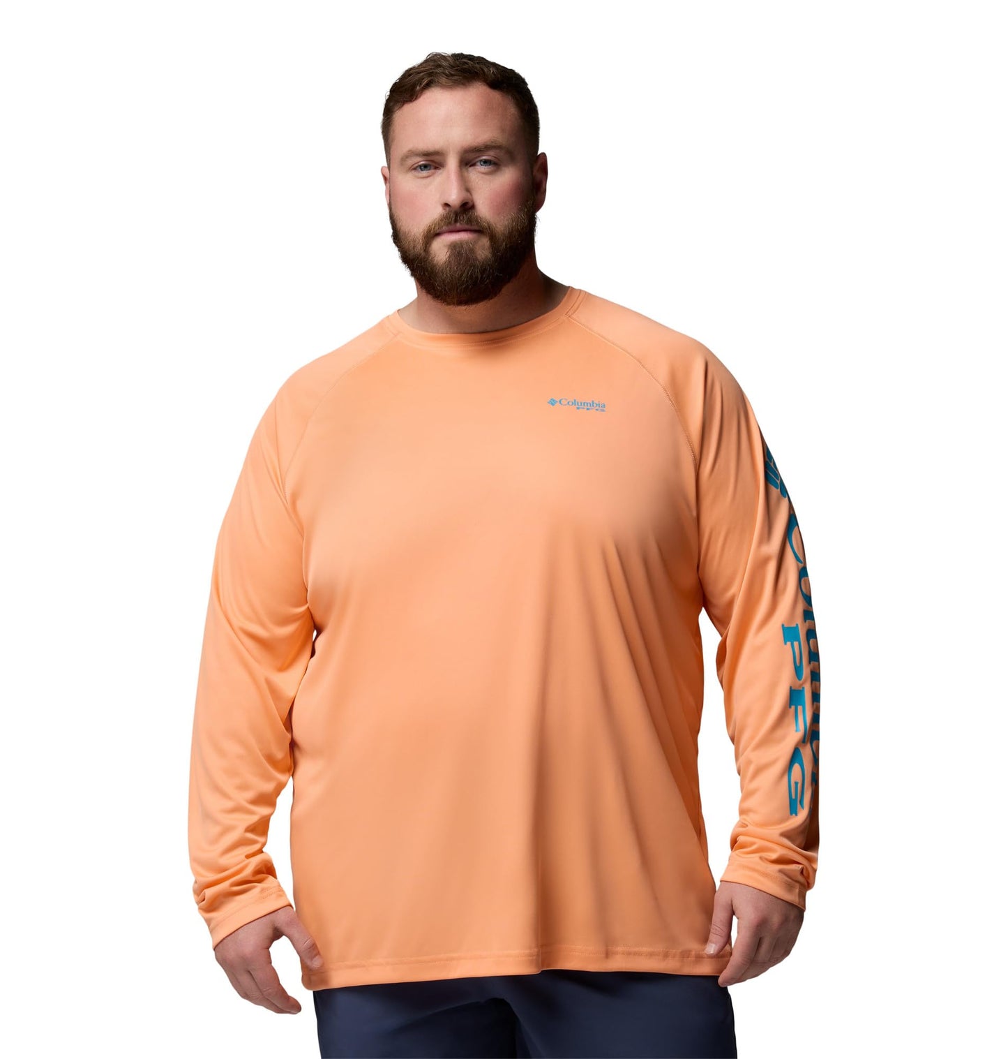 Columbia Men's PFG Terminal Tackle Long Sleeve Fishing Shirt, Bright Nectar/Ocean Teal Logo, 3X Tall