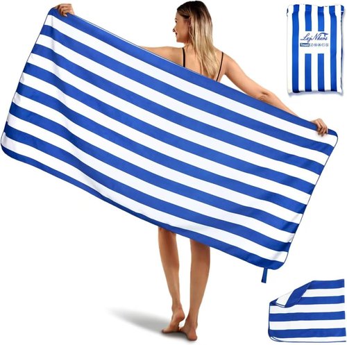 LxjNkers 2-Pack Microfiber Beach Towels Set (63"x31.5" + 31.5"x16") | Oversized Quick Dry Sand Free Travel Towel for Beach Pool Gym Camping (Blue)