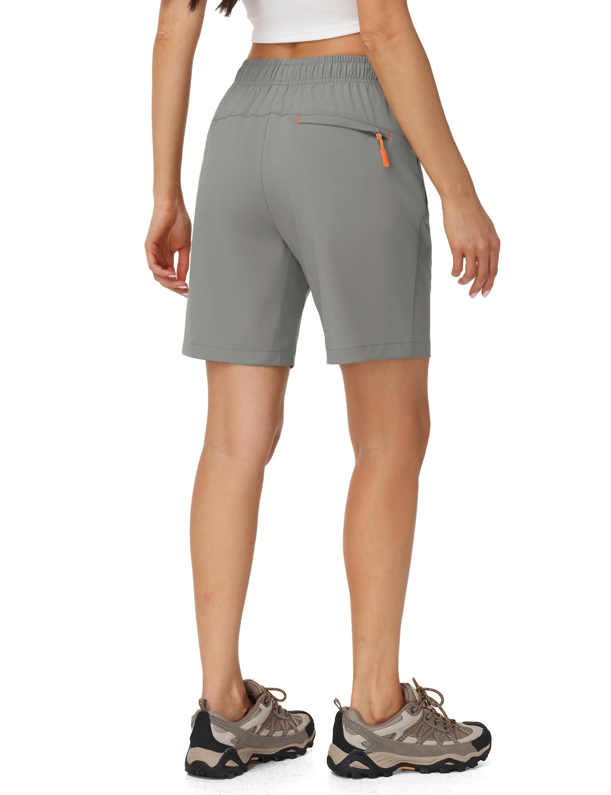 Rdruko Women's Hiking Shorts 8" Quick Dry Lightweight Water Resistant Outdoor Travel Shorts with Pockets, Light Gray, XL