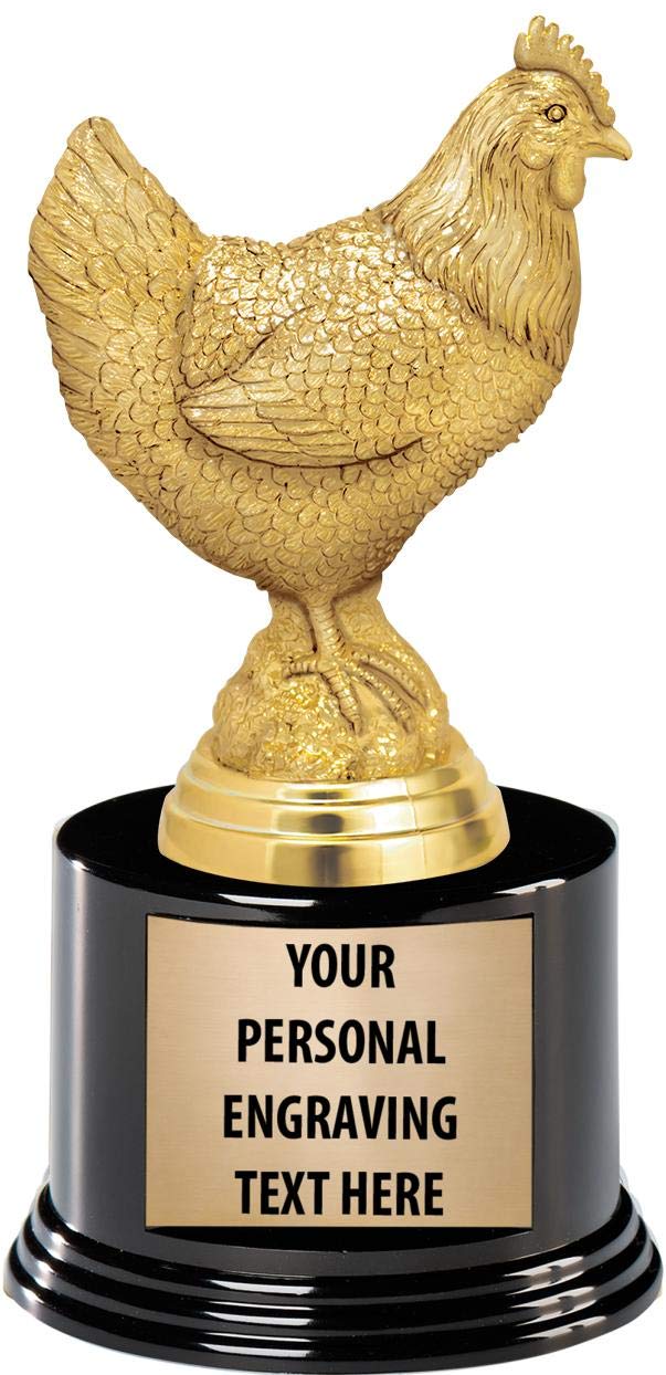 Crown Awards Chicken Trophies with Custom Engraving, 6.75" Personalized Gold Chicken Trophy On Deluxe Round Base 1 Pack Prime
