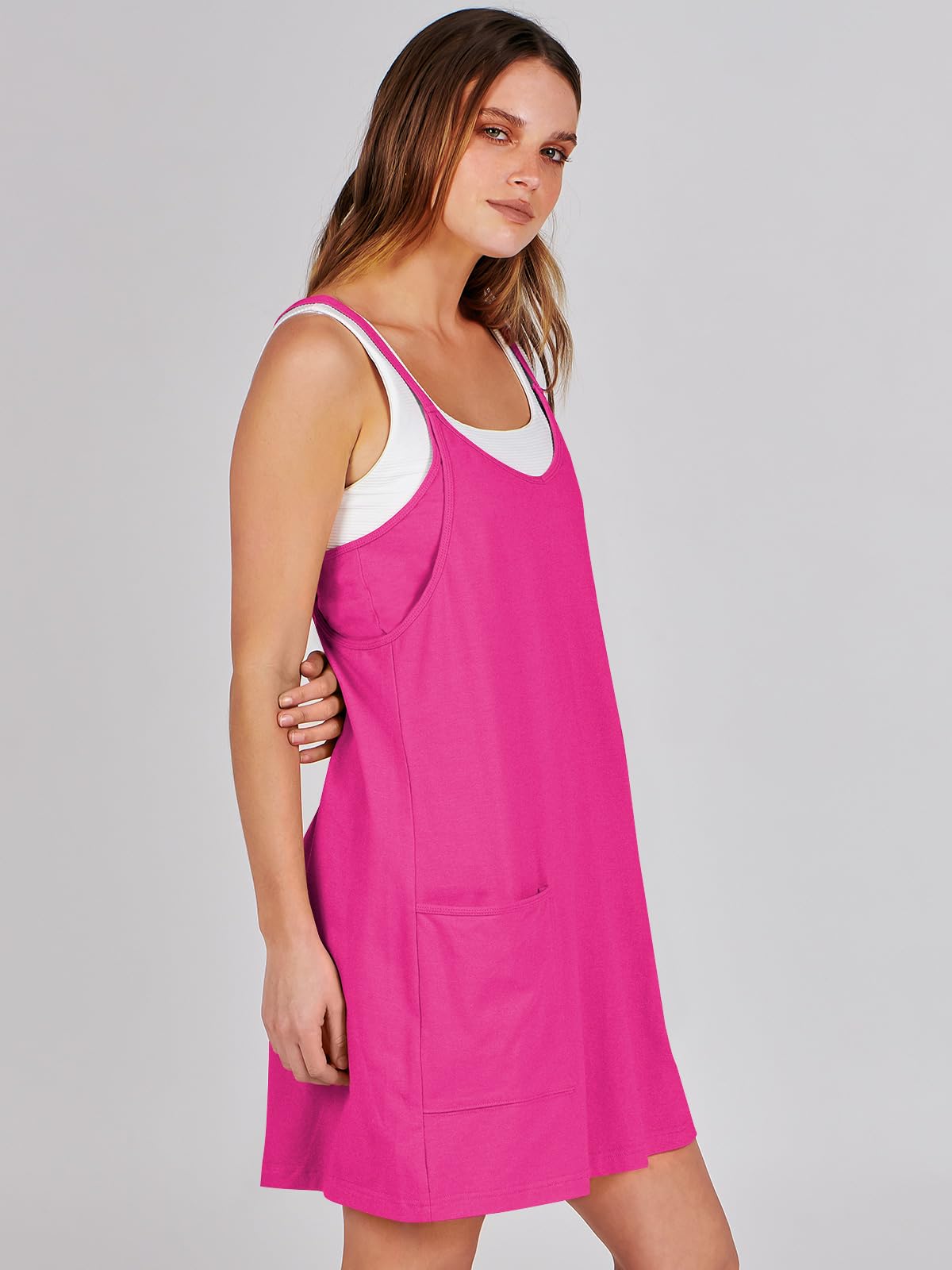 ANRABESS Women Athletic Dress Summer Tennis Workout Active Sports Mini Romper Dress Built in Shorts Travel Vacation Clothes Hot Pink X-Smal