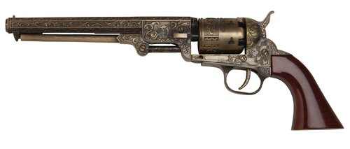 Outlaw Revolver Replica with Stand | 6 1/2" Stainless Steel Barrel | Wooden Grip | Includes Display Stand | Authentic Replica