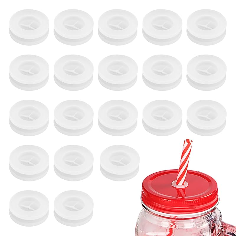 Mason Jar Straw Hole Plugs, Silicone Lid Covers – 20 Pack, Dust & Leak Protection