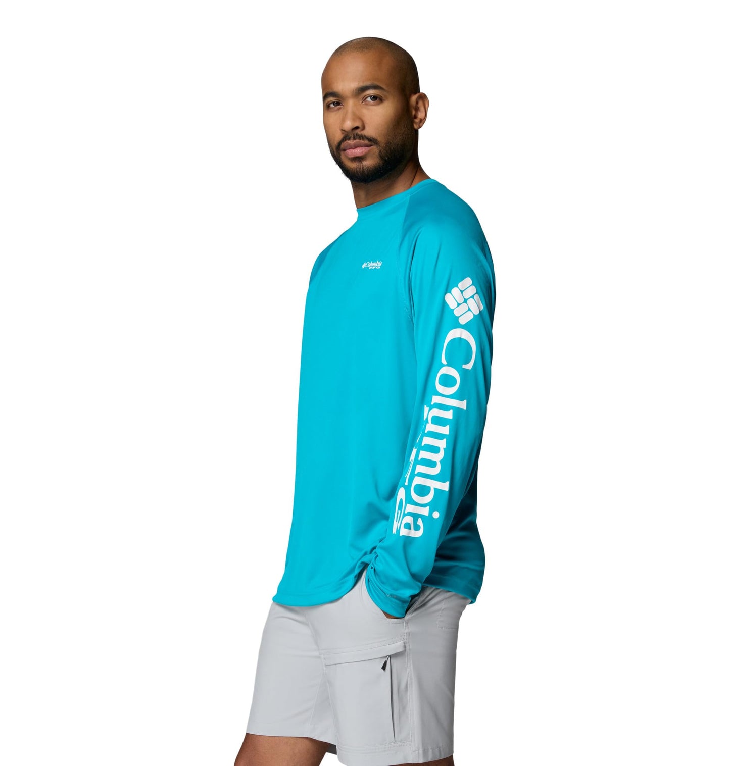 Columbia Men's PFG Terminal Tackle Long Sleeve Fishing Shirt, Ocean Teal/White Logo, 2X