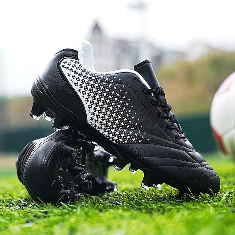 Kids Soccer Shoes Lightweight Football Cleats for Boys & Girls - 13 Little Kid Black White