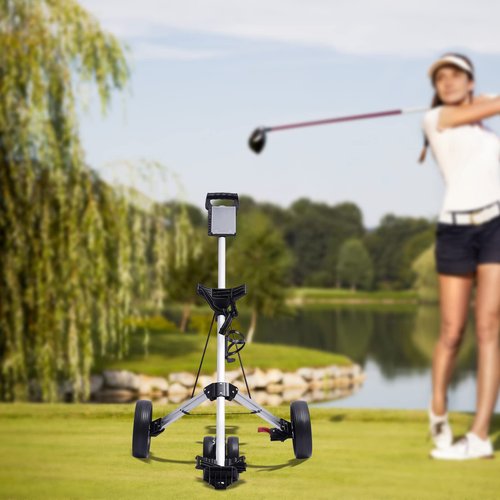 OLKKEFT Multi-Functional Golf Push Cart, 3 Wheel Push Pull Golf Cart, Portable Foldable Golf Trolley with Foot Brake and Strap Type for Golf Courses, Gyms, Schools