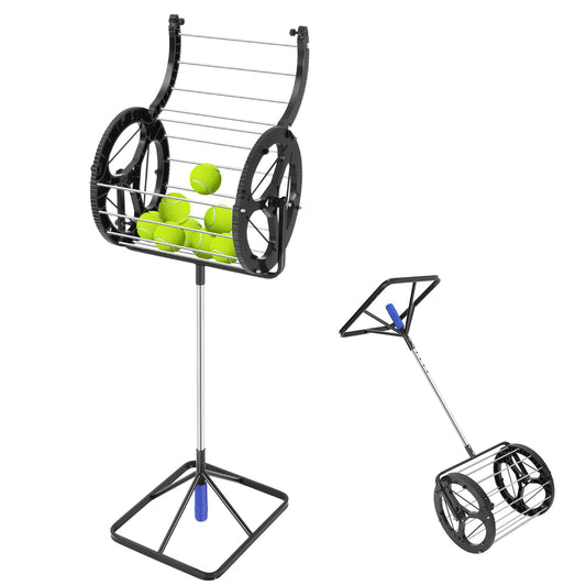 KeruRome Tennis Ball Hopper 80 Balls Automatic Collector Tennis Ball Retrievers Rolling Collector Basket Holder Roller Pickup Hopper Portable Ball Collectors for Picking and Storage Balls