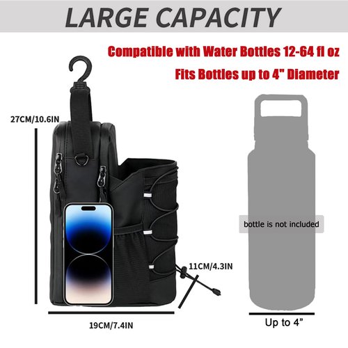 Gtzzot Magnetic Gym Bag for Men and Women with Water Bottle Holder | Sling Strap Carrier with 4 Strong Magnets Secure Hydration | Crossbody pouch with Phone Pocket for Travel & Sport Accessories
