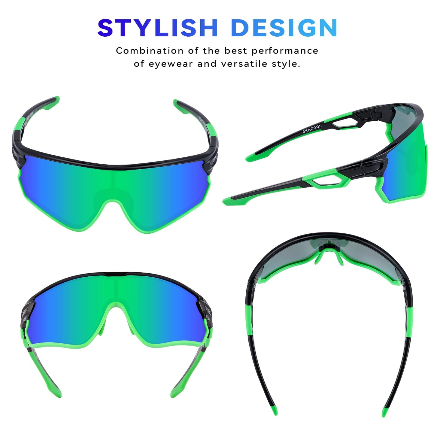 BEACOOL Polarized Sports Sunglasses for Men Women Youth Baseball Fishing Cycling Running Hiking Motorcycle Tac Glasses UV400 (GlossyBlack Green)