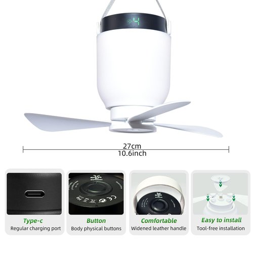 HOYECHI Camping Accessories Fan with Light - Portable Rechargeable Tent Fan with 8000mAh Battery, Remote Control & Hanging Hook - Cool Camping Gear for Tents, Outdoor, RV & Car Essentials
