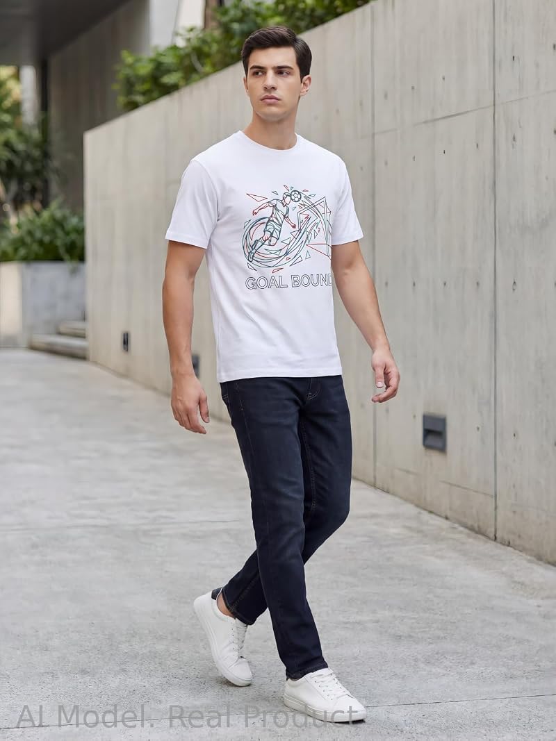 BINOCHE Men’s Soccer Graphic T-Shirt, 100% Cotton – White Sft002+Medium