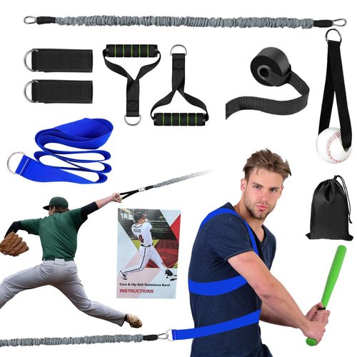Baseball Resistance Band Training System - Core & Hip Belt for Swing Speed | Arm Strength Builder | Portable Baseball Training Equipment for Hitting & Pitching Drills
