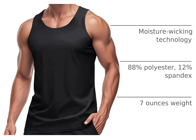 MagcomsEN Men's UPF 50+ Quick-Dry Tank Top - Sleeveless Workout Muscle Shirt | Black, Small