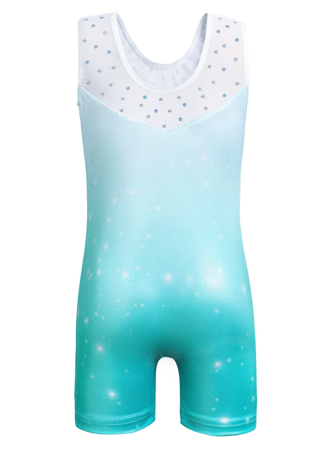 HOZIY Big Kid, Girls Gymnastics Leotards With Shorts for Kids Tumbling Outfits Dance 4t 5t 4-5t 4 Year Yr Old Aqua Blue Mesh Snowflake Biketards
