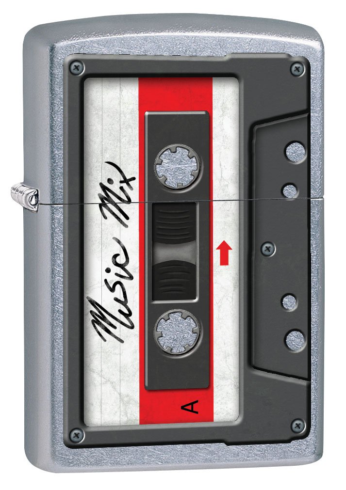 Zippo Street Chrome Lighter - Cassette Tape Design, Refillable Windproof