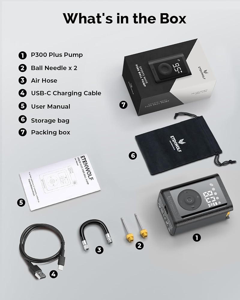 ETENWOLF P300 Plus Electric Ball Pump - Inflation & Deflation, Black