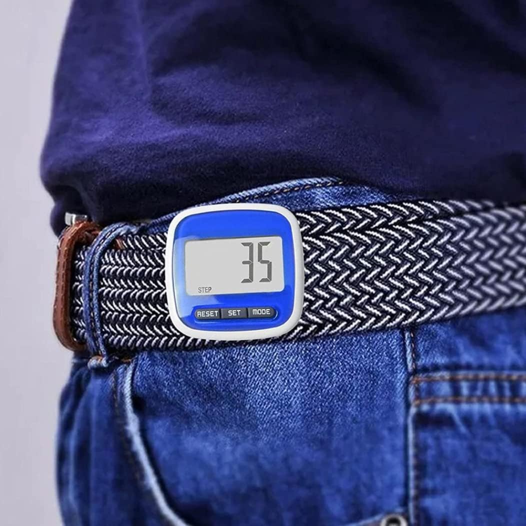 1PC Pocket Pedometer with Belt Clip Pocket Step Counter, Pedometer Step Counter Walking Distance Calorie with Large LCD Display and Belt Clip (Blue) Running