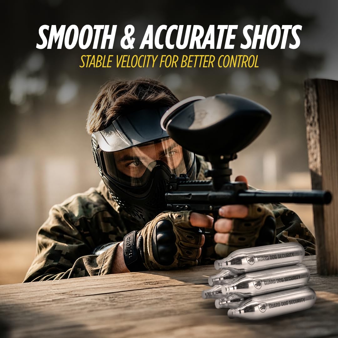 Guard Dog Security 12 Gram Co2 Cartridges, Non-Threaded, CO2 cartridges BB Gun, CO2 BB Pistol, CO2 Airsoft Pistol, and CO2 Paintball Markers, Snug fit, Solid Seal (Pack of 10)