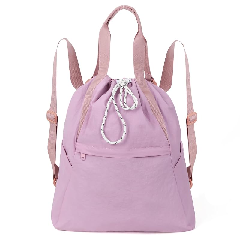 Valleycomfy Waterproof Drawstring Backpack with Wet Pocket - Purple