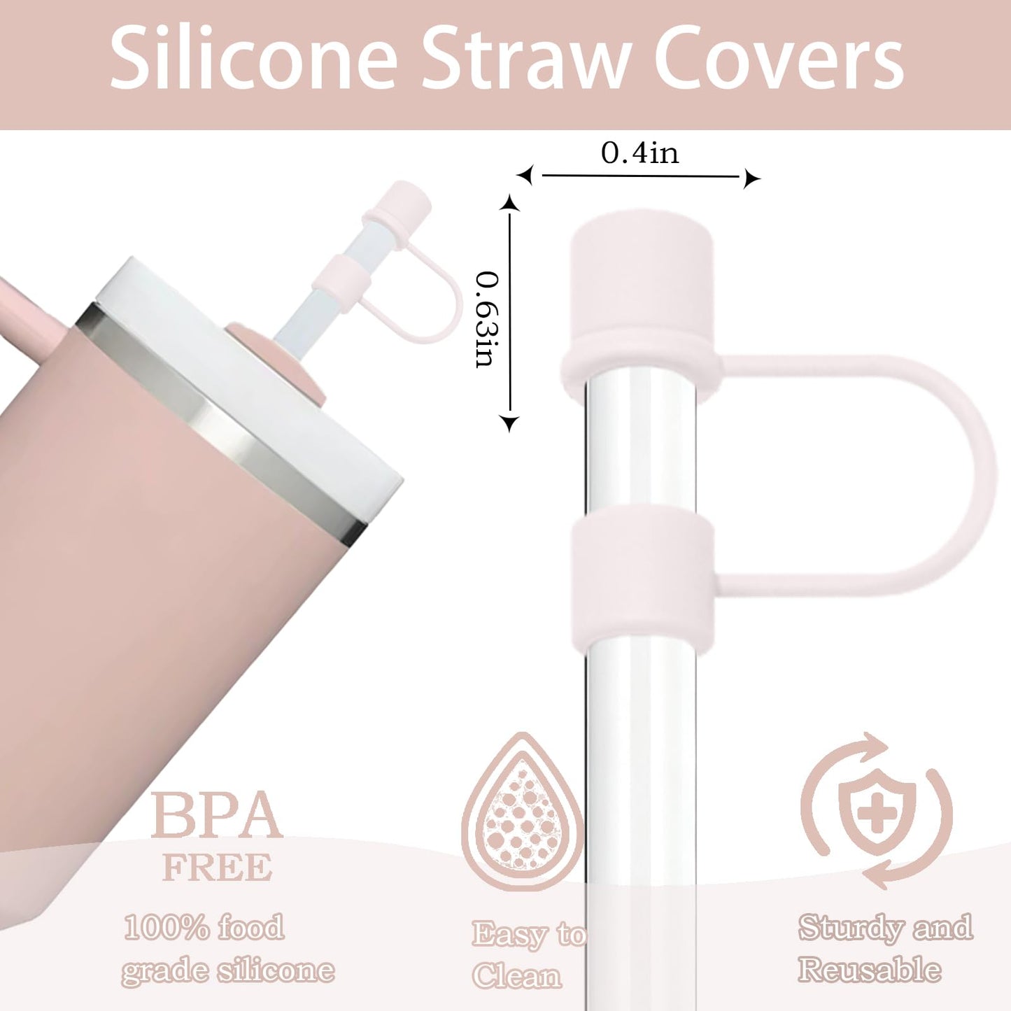 DEWJDFSC 6PCS Silicone Straw Cover Cap Compatible with Stanley 30&40 Oz Tumbler Accessories Simple Straw Toppers Reusable Caps for Stanley Cup 10mm 0.4in Straws (Pink-White)