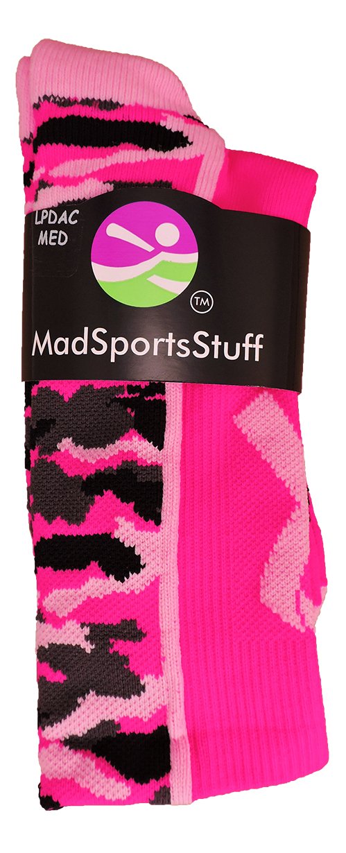 Pink Ribbon Camouflage Crew Socks for Sports - Small Neon/Pale Pink Variation