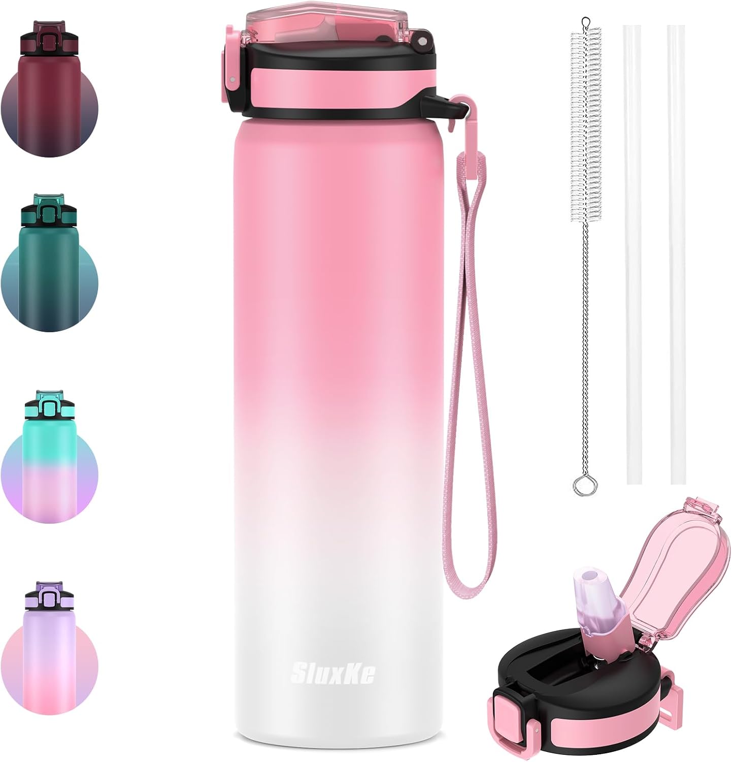 24oz Leakproof Vacuum Insulated Water Bottle, Ideal for Hot or Cold Drinks, Double wall Straw Drinking Bottle, BPA-Free, Prefect for Sport,School, Office, Fitness