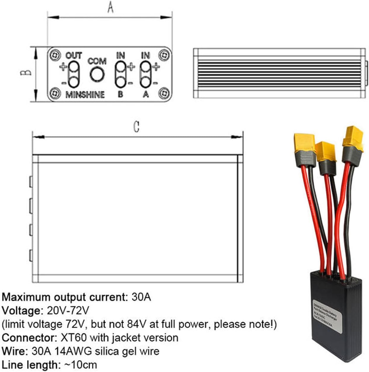 24-72V Double Battery Discharge Converter, 30A Double Battery Balancer with Aluminum Alloy for Electric Cycle
