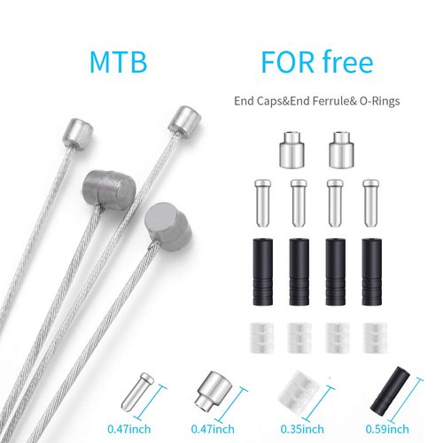 Universal Bike Brake Cable Gear Shifter Cable Wire Set, Professional Bicycle Brake line, Complete Inner Replaceable Bicycle Cable Wire and Alloy Cable Cap End Crimps Kit for Mountain and MTB Bike 2M