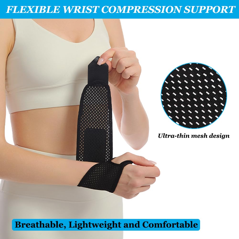 Ultra-Thin Wrist Brace (2Pack), Breathable Mesh Wrist Wraps Support for Tendonitis, Arthritis, Carpal Tunnel Pain Relief, Adjustable Wrist Compression Strap for Workouts & Daily Use, Fits both hands