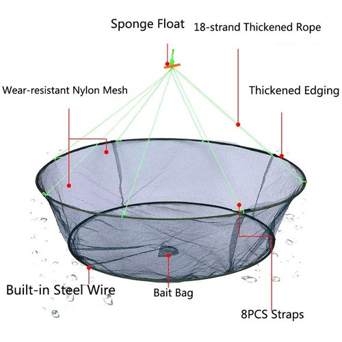 Yatrouys Fishing Net Trap for Bait Minnow Shrimp Crayfish Foldable Fish Crawdad Lobsters Cast Net Collapsible (Big 39.4inch/100cm)
