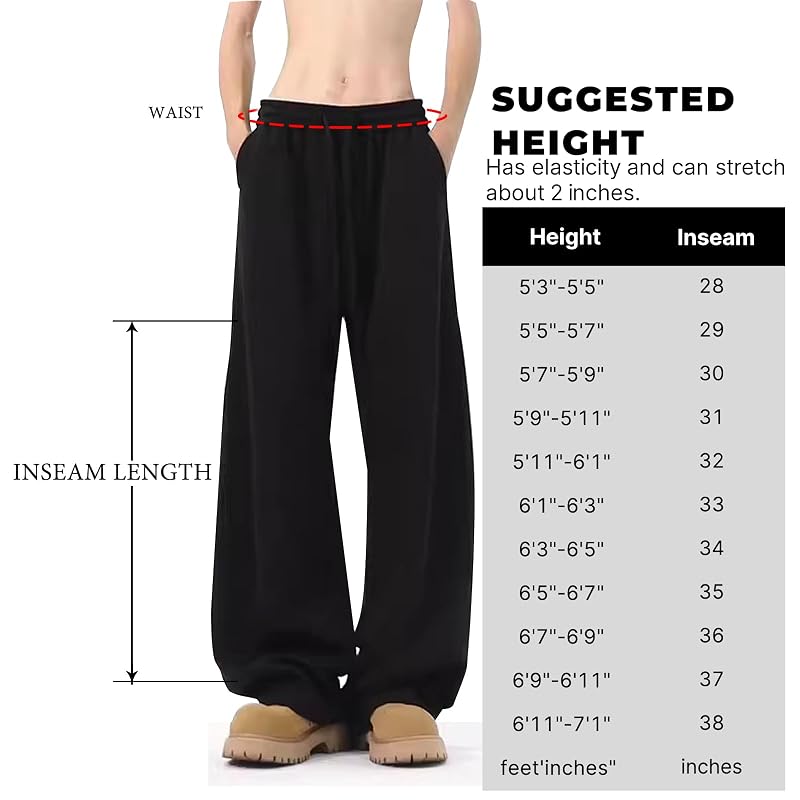 Tall Men’s Sweatpants - Big & Tall Inseam 38W x 36L, Relaxed Fit Black