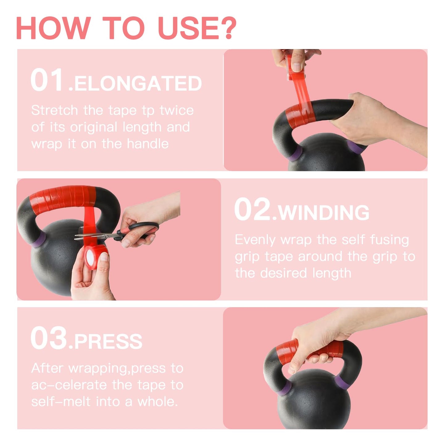 AIKESIWAY Self-Fusing Silicone Grip Tape for Gym Equipment, Pull Up Bars, Barbells, Dumbbells, Sports Gear, Handles & Steering Wheel (Red, 10 FT)