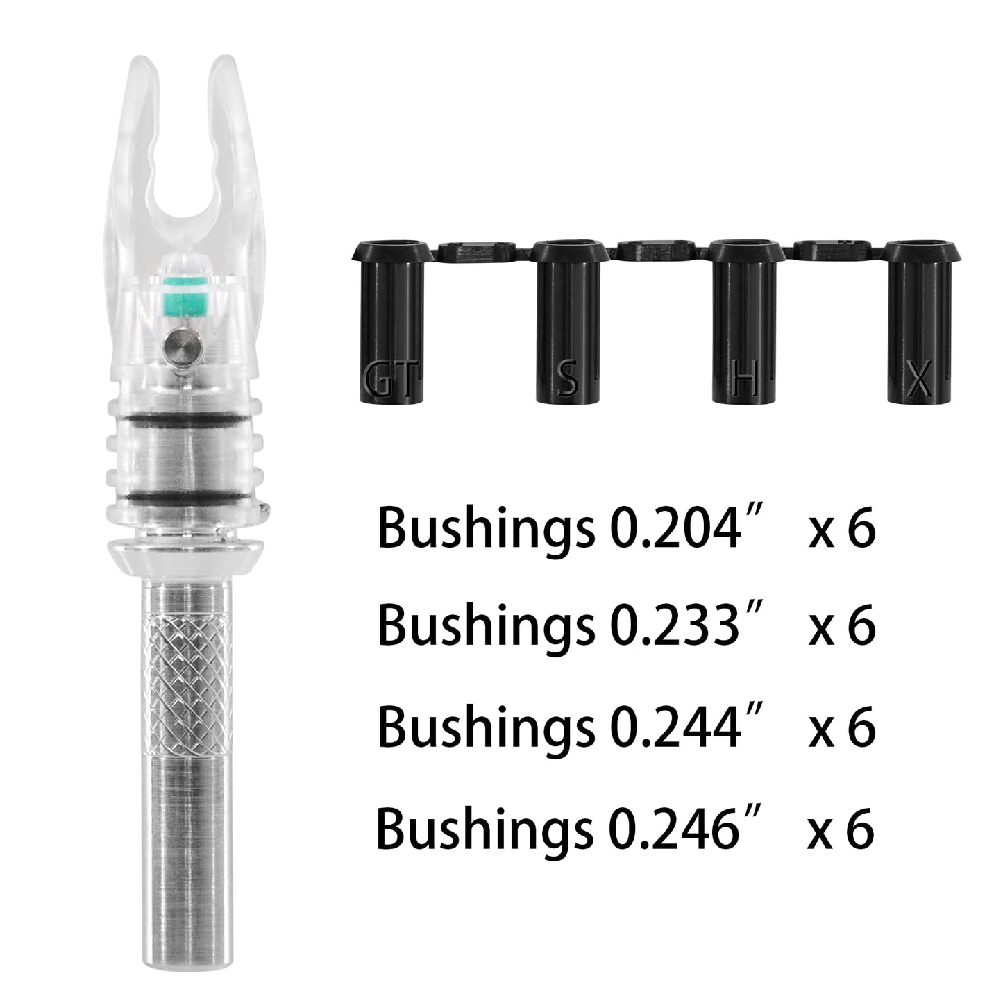 LEANPRO 6 PCS G Lighted Nocks for Arrows.165 .204 .233 .244 .246 inch ID/X,H,S,GT Bushings Pull Up/Down Switch for Archrey Hunting LED Nock