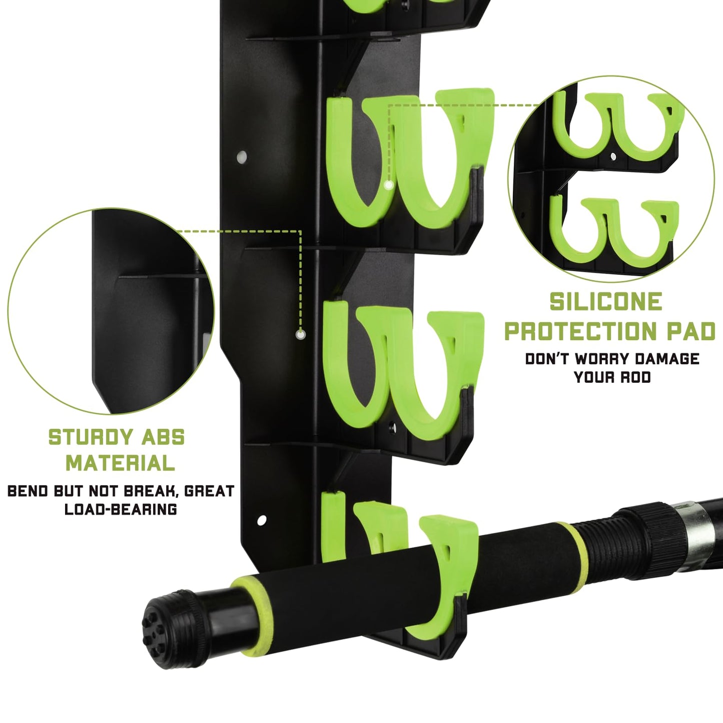 Hikeen Fishing Rod Holders, Fishing Pole Holders for Garage, Wall or Ceiling Mounted Fishing Rod Rack Holds Up to 10 Rods（1 Pack）