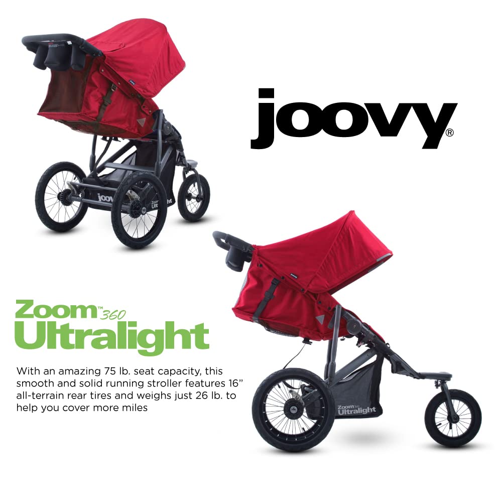Joovy Zoom360 Ultralight Jogging Stroller Featuring High Child Seat, Shock-Absorbing Suspension, Extra-Large Air-Filled Tires, Parent Organizer, Air Pump, and Easy One-Hand Fold (Red)