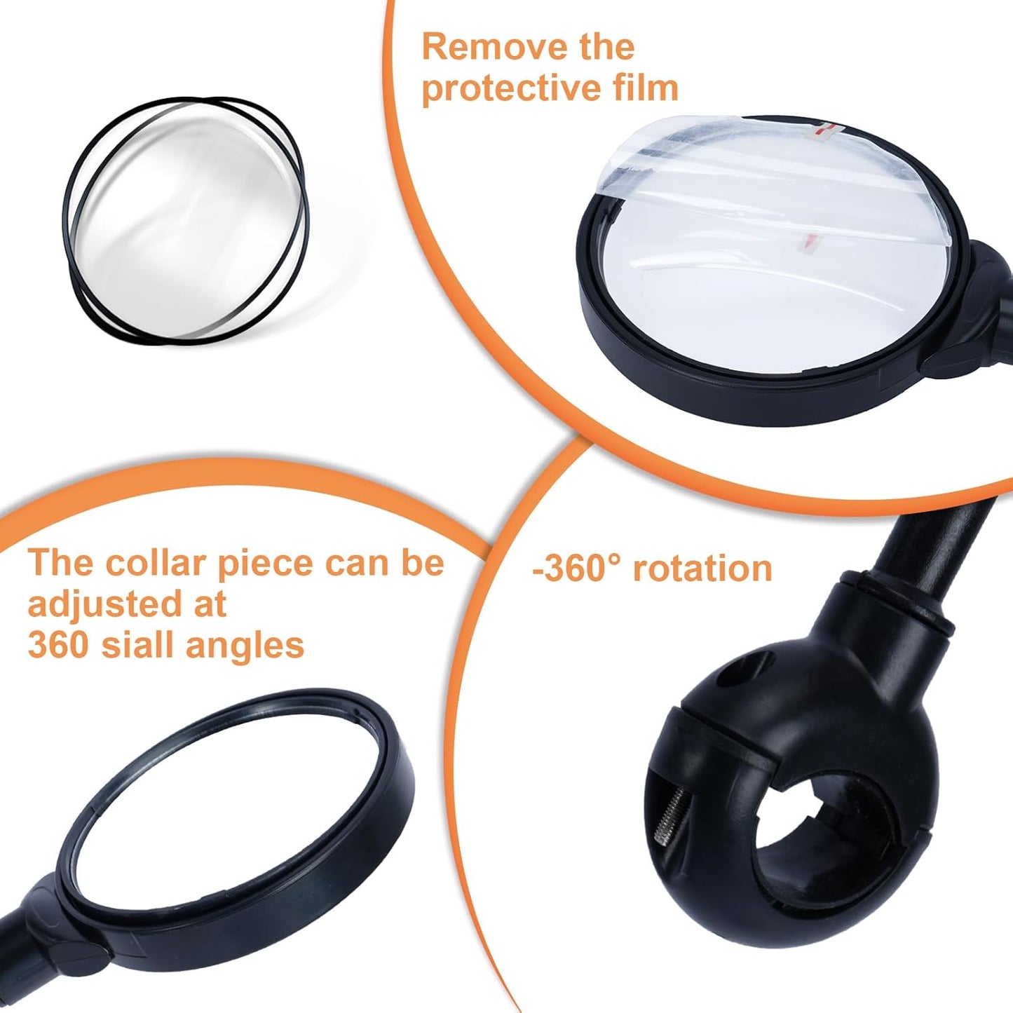 2 Pack Bicycle Mirror for Handlebars – Adjustable Bike Mirror Handlebar Mount, Wide Field of View for Safe Cycling, Easy Installation, Vibration-Free (Black-round)