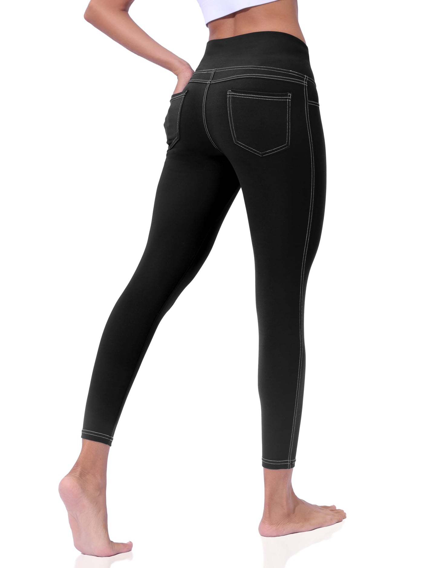 VOOVEEYA Women's Yoga Pants with Back Pockets Tummy Control Leggings 25 in (25 in Black L-New)