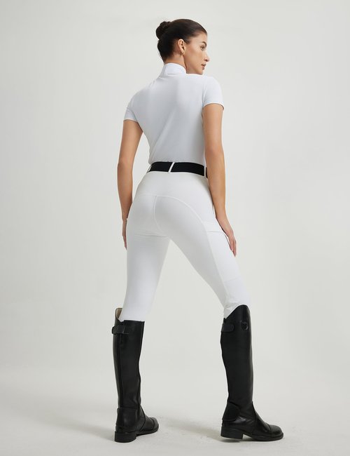 FitsT4 Sports Womens Short Sleeve Equestrian Show Shirts UPF50 Horse Riding Performance Shirt Rider Top White M