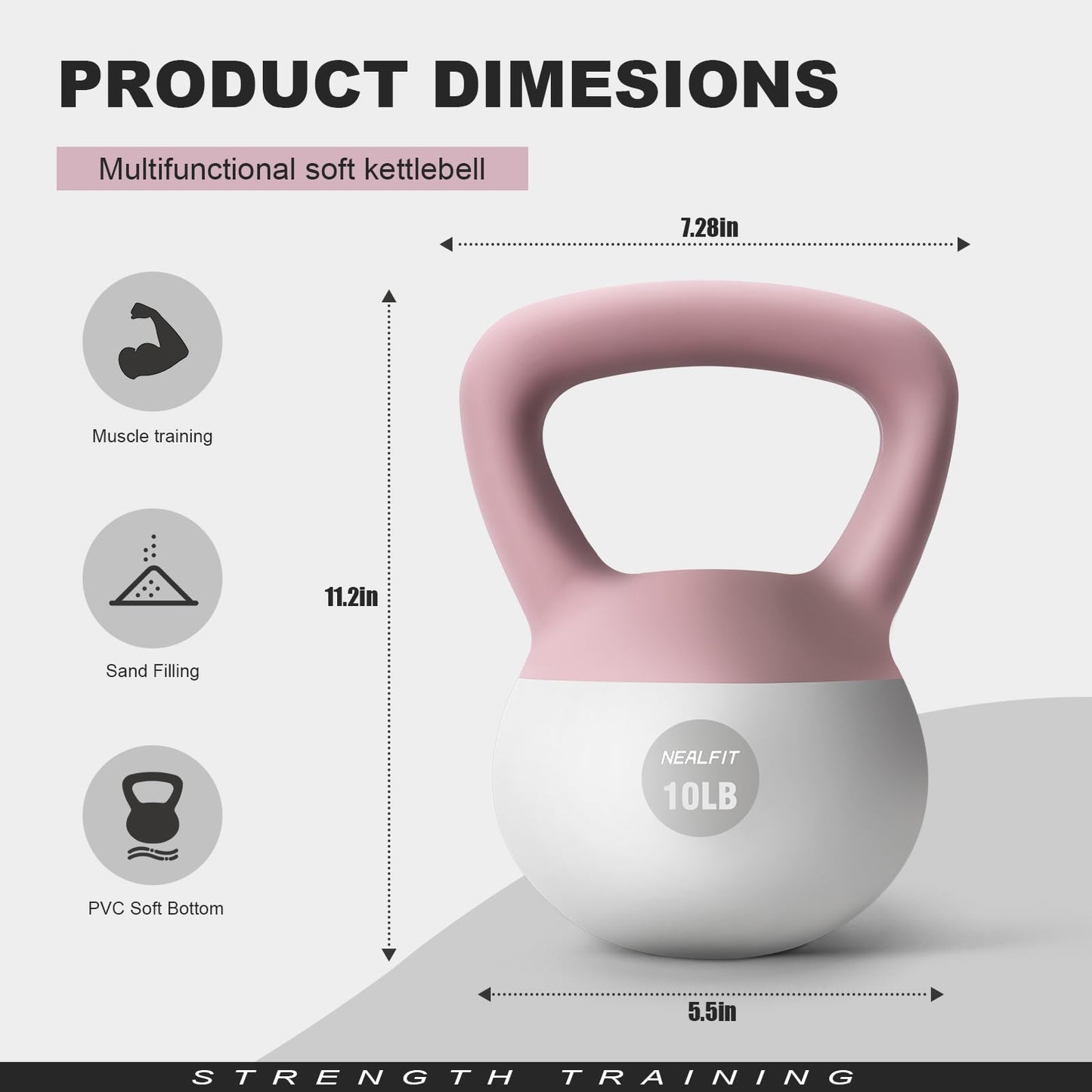 NEALFIT Soft Kettlebell 5LB/10LB/15LB/20LB/25LB, Kettlebells for Home Gym Strength Training, Anti-Slip Fitness Weights for Men Women (20LB Pink-White)