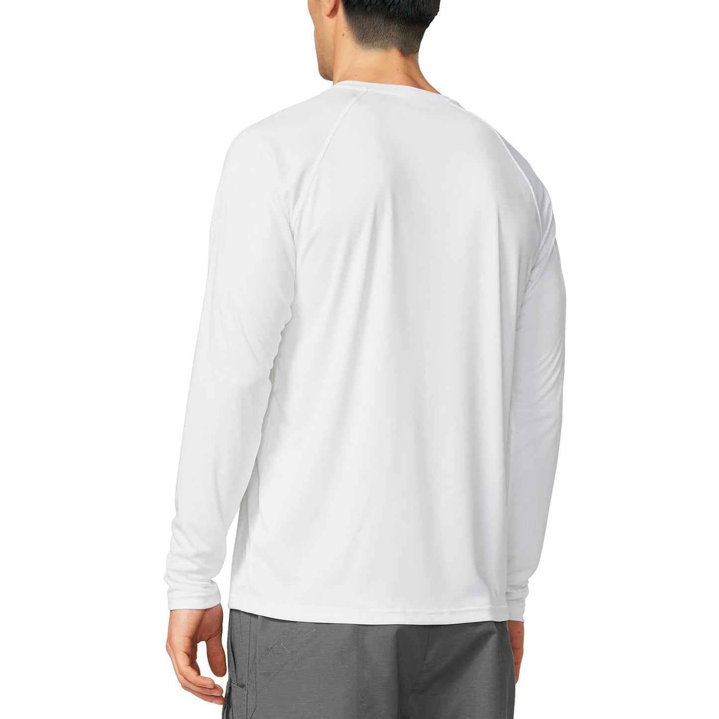 Men's UPF 50+ Swim Shirt Rash Guard Long Sleeve Quick Dry Lightweight SPF Sun Shirts for Hiking Fishing Running White L