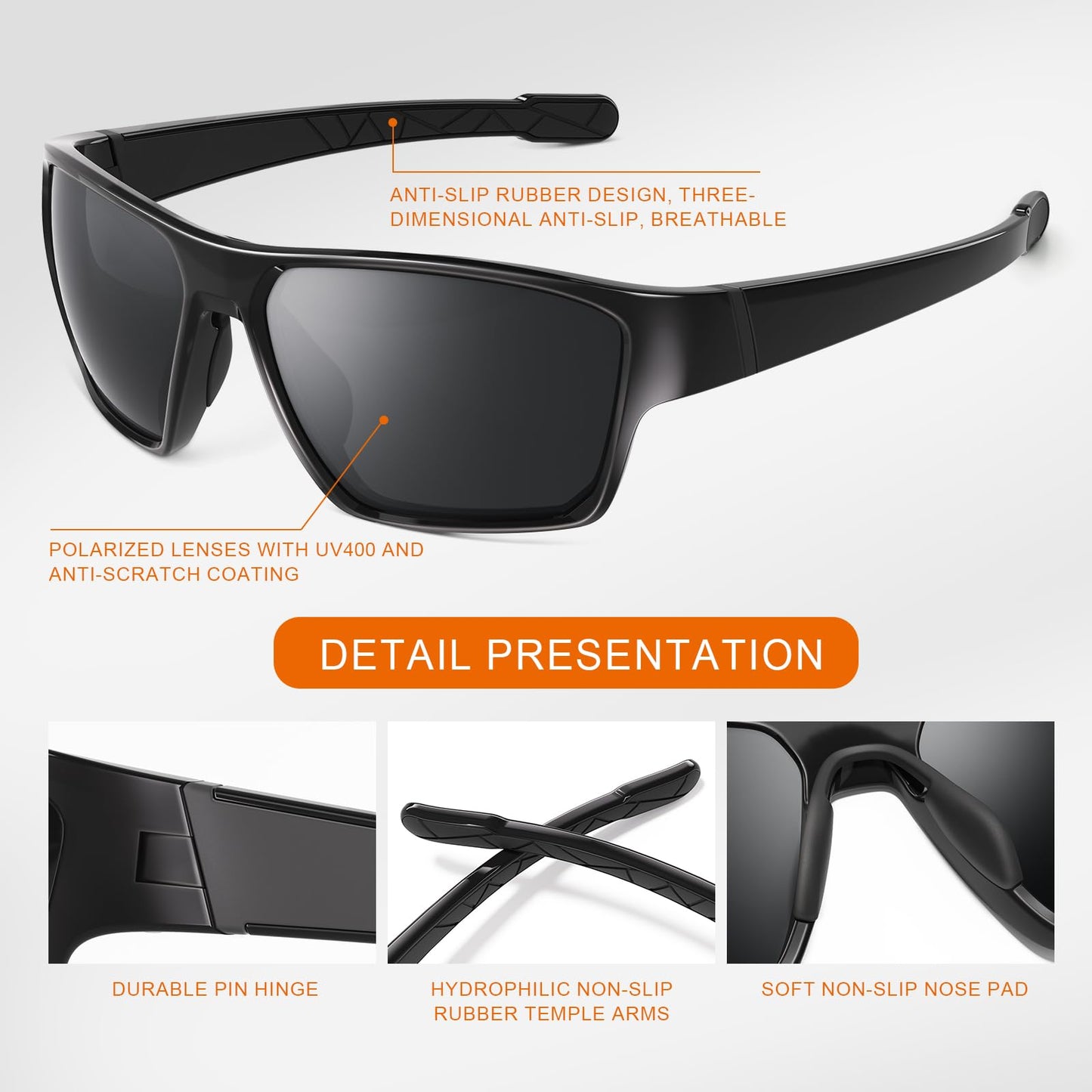 suoso UV400 Polarized Sports Sunglasses Men Women, Light TR90 Wrap