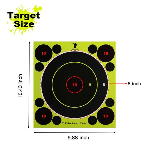 GearOZ 3 Colors Splatter Shooting Target Paper, 30 Sheets 8" Instant Shoot See Target with Red Bullseye, Self Adhesive Paper for Shooting Range & Practice, Airsoft, Pellet Gun, Rifles, BB Gun