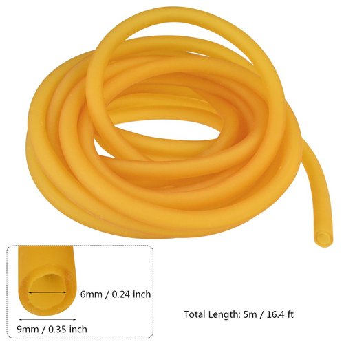 Nydotd Natural Latex Rubber Band, 16.4ft / 5m, 6x9mm Rubber Tube Tubing for Slingshot Catapult Elastic Parts Rocket Outdoor Hunting, Yellow