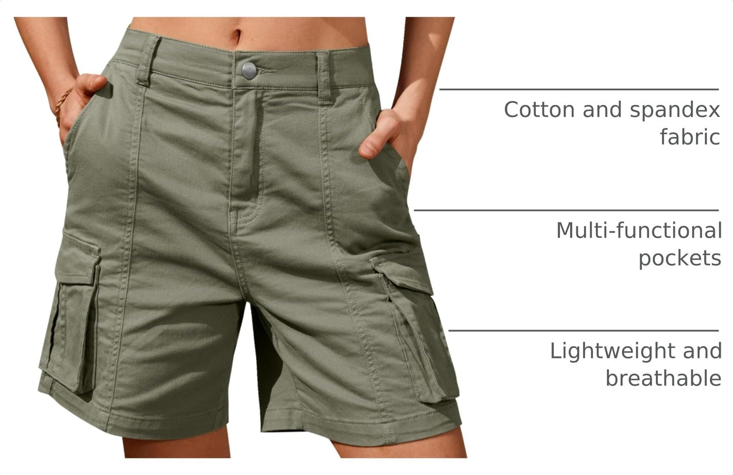 IVIR Bermuda Shorts for Women Cargo Shorts 7 Inch Inseam Knee Length Y2K Summer Outfits Fashion Green Large