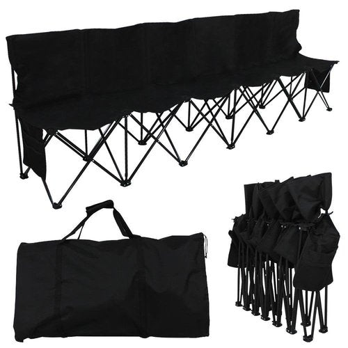 Yaheetech 6 Seats Foldable Sideline Bench for Sports Team Portable Camping Folding Bench Chairs with Carry Bag, Black