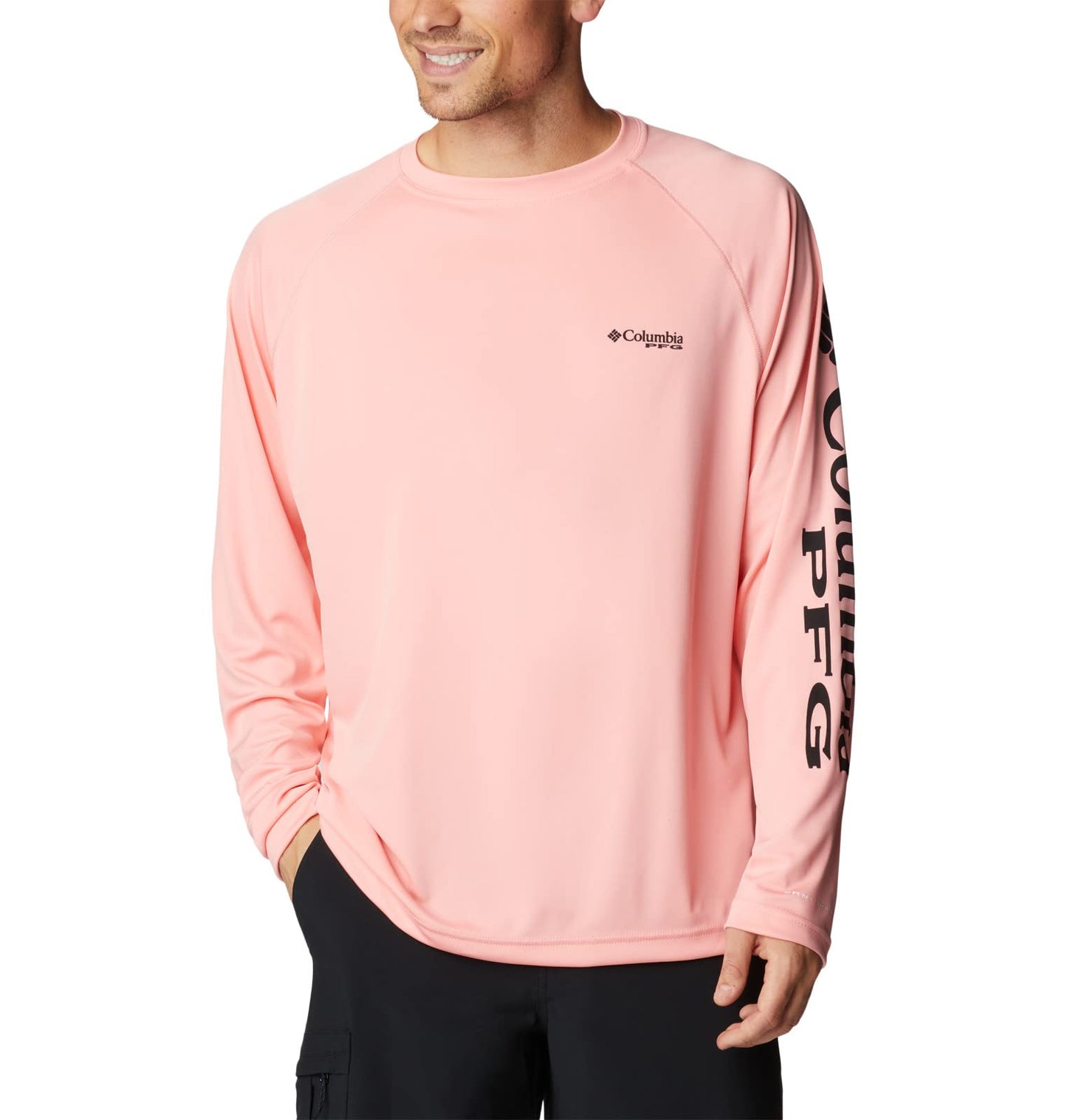 Columbia Men's Terminal Tackle Long Sleeve Fishing Shirt, Sorbet/Black Logo, 5X Tall