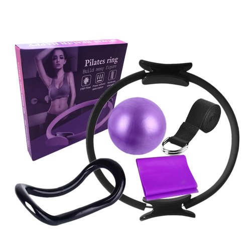 Pilates Essential Kit 6-Piece Set Pilates Accessories for Home Workouts Includes Pilates Ball Magic Circle Yoga Ring and Resistance Bands for Women Pilates Ring Full-Body Workout (Black)