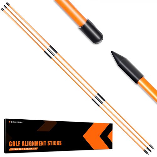 BIRDIEBLAST Professional 3 Pack Collapsible Golf Alignment Sticks, Premium 40" Alignment Golf Stick Ideal for Aiming, Putting and Swing Practice (Orange)