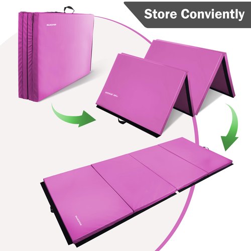 Fitvids Folding Exercise Aerobics Mat, 4'x8'x2" Extra Thick High Density Gymnastics Mat, Anti Tear Exercise Aerobics Mats for MMA, Stretching, Cheerleading Martial Arts, Gymnastic, Pink