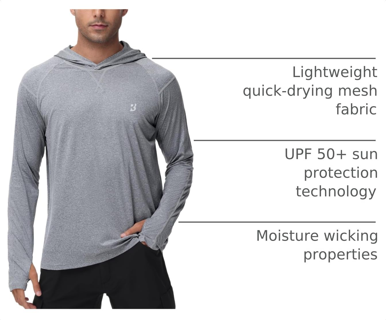 Roadbox UPF 50+ Fishing Shirts for Men Long Sleeve UV Sun Protection Hoodie Outdoor Hiking Shirts